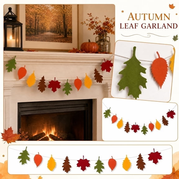 Halloween Leaf Wall Decor, Fall Leaf Garland, Fall Decor for Home, Home Wall Decor, 79 Inch Multi-Shaped Vibrant Autumn Leaf Garland for Wall, Entryway, Shelf and Halloween