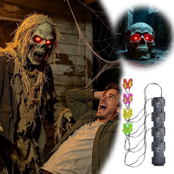 Halloween Led Glowing Eyes Light Prop, Battery Operated Led Eye Lights With Timer Switch, Light Up Eyes Decor For Indoor Halloween Party Decor(Red-29.53")