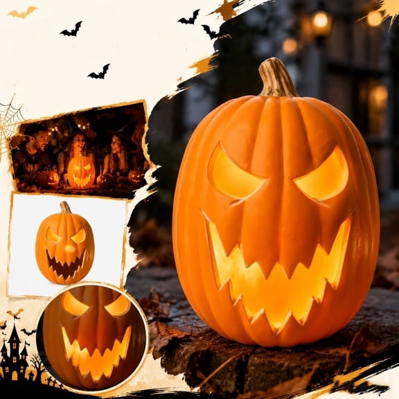 Halloween Led Jack-O-Lantern Pumpkin Lights, Squeeze Crafted Hollow Pumpkin Lamps For Outdoor Indoor Fall Harvest Party Decorations, 1 Pack Jack O Lanterns Lights For Halloween