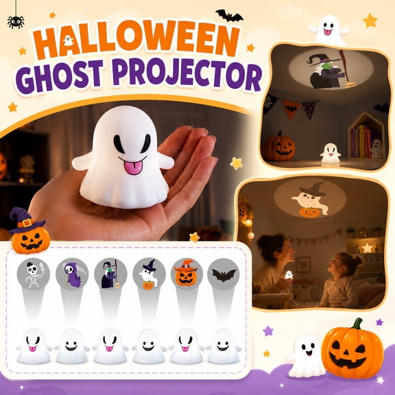 Halloween Led Lights, Halloween Ghost Decor, Halloween Yard Decor, Projector Night Light, 2X2 Inch Compact White Ghost Shaped Projection Light, Random 1 of 6 Playful Halloween