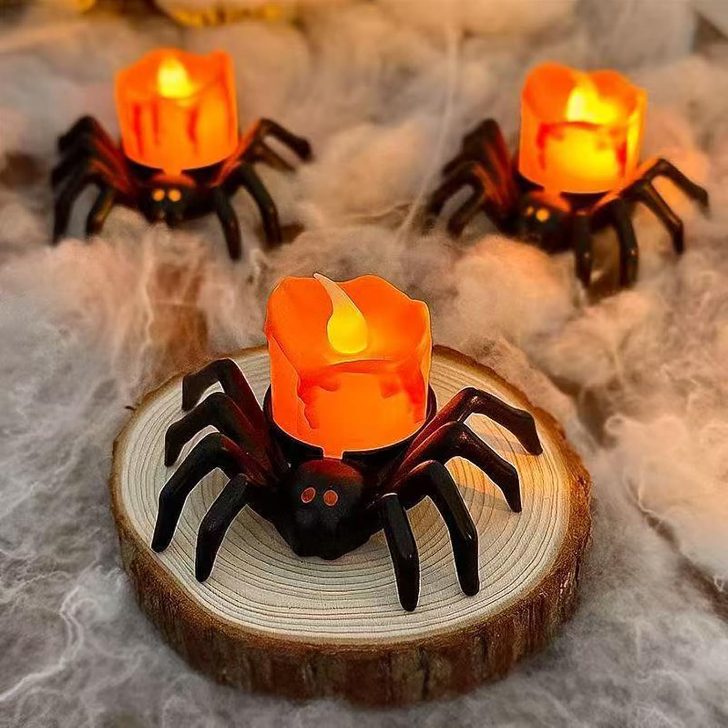 Halloween Led Pumpkin Lamp with Creepy Spider - Flameless Flickering