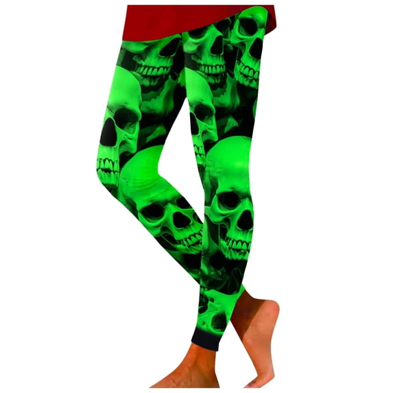Halloween Leggings For Women Colorful Skull Print Squat Proof Active Soft Leggings for Workout Gym Casual