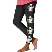 CHARELLA Halloween Leggings For Women High Waisted Tights Workout Pants Festival Print Yoga Trousers Fashion Skinny Bottoms (Black L)