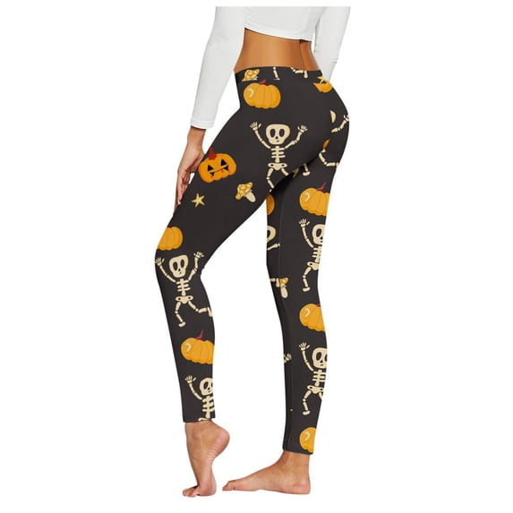 Halloween Leggings For Women Skeleton Print High Waist 4-Way Stretch Casual Running Workout Leggings