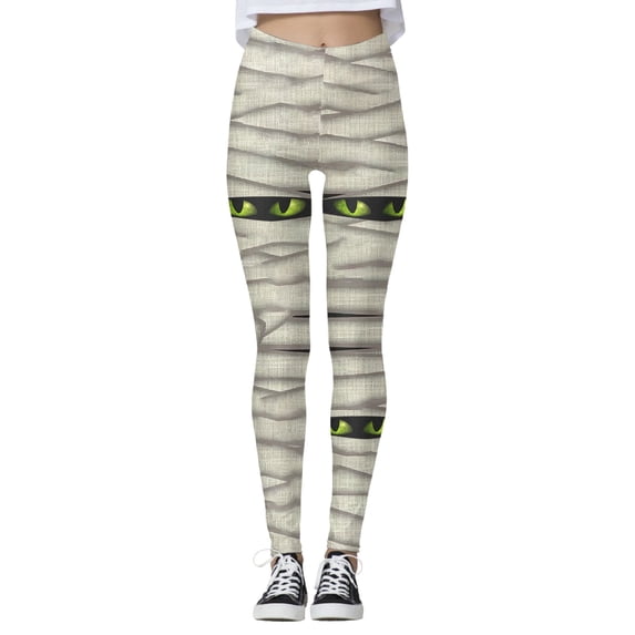 Halloween Leggings For women Mummy Green Eye Print Squat Proof Active Jogger Soft Skinny Pants