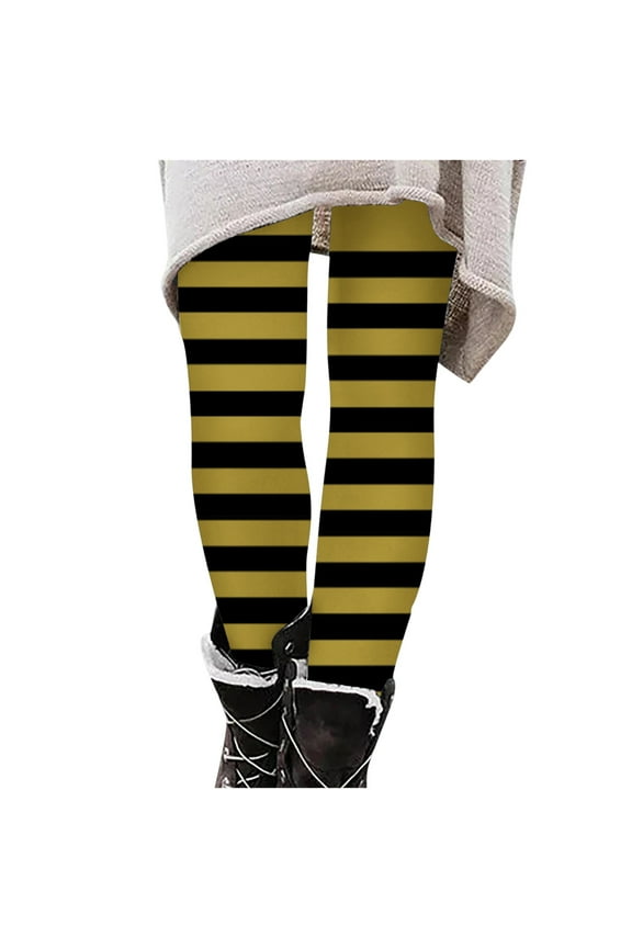 Halloween Leggings for Girls Party Holiday Clothes Striped Print High Waist Stretch Jeggings Long Pants (7 Years, Yellow A)