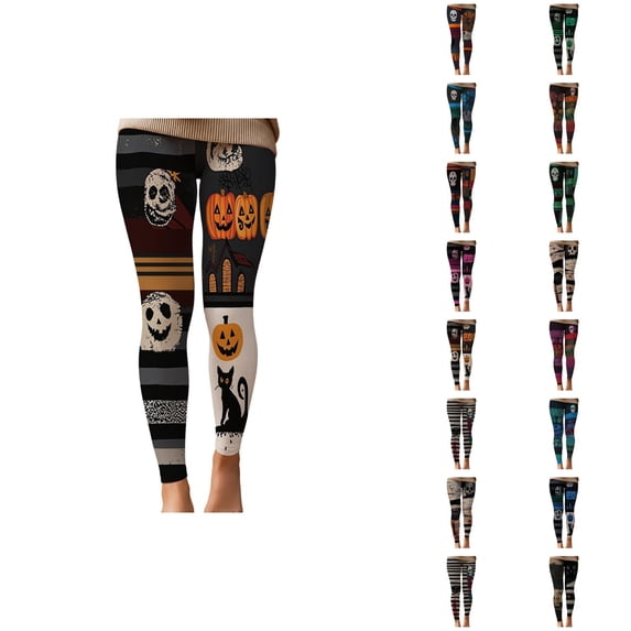 Halloween Leggings for Women Elastic High Waist Lifting Spooky Print Tights Pants Workout Yoga Pants