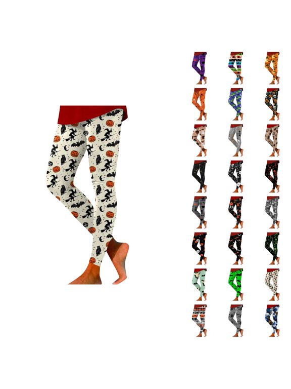 Halloween Leggings for Women Elastic High Waist Funny Print Slim Fit Tights Pants Workout Running Yoga Pants