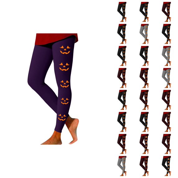 Halloween Leggings for Women Elastic High Waist Funny Pumpkin Face Print Lifting Tights Pants Workout Yoga Pants