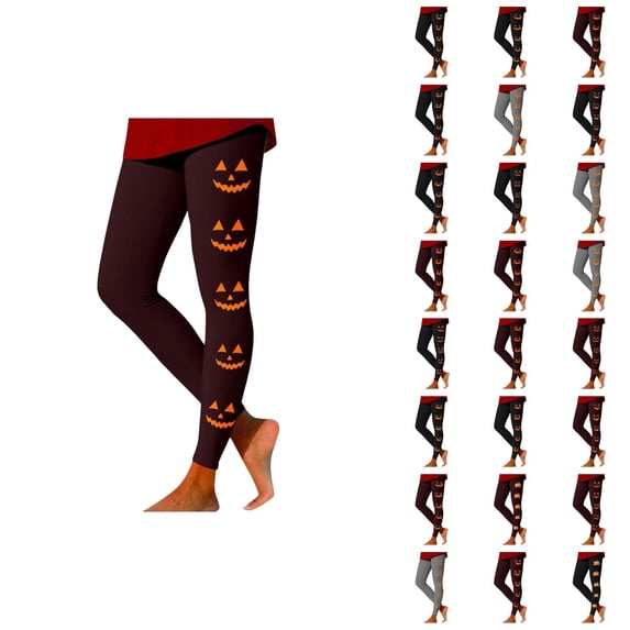 Halloween Leggings for Women Elastic High Waist Funny Pumpkin Face Print Lifting Tights Pants Workout Yoga Pants