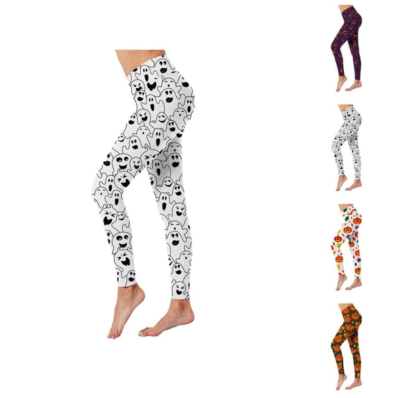 Halloween Leggings for Women Elastic High Waist Funny Pumpkin Ghost Print Tights Pants Workout Yoga Pants