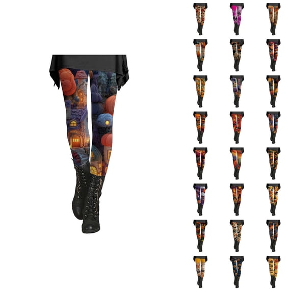 Halloween Leggings for Women Elastic High Waist Slim Fit Casual Festive Pumpkin Print Workout Running Yoga Pants