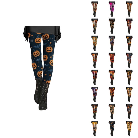 Halloween Leggings for Women Elastic High Waist Slim Fit Casual Festive Pumpkin Print Workout Running Yoga Pants