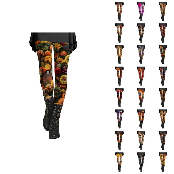 Halloween Leggings for Women Elastic High Waist Slim Fit Casual Festive Pumpkin Print Workout Running Yoga Pants