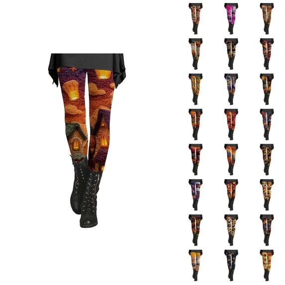 Halloween Leggings for Women Elastic High Waist Slim Fit Casual Festive Pumpkin Print Workout Running Yoga Pants