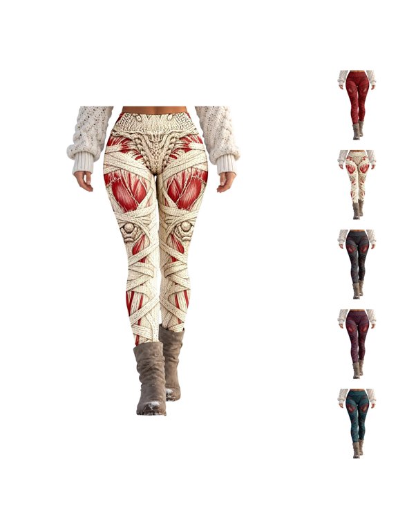 Halloween Leggings for Women Elastic High Waist Slim Fit Funny Muscle Bone Bandage 3d Print Knit Leggings Workout Yoga Pants