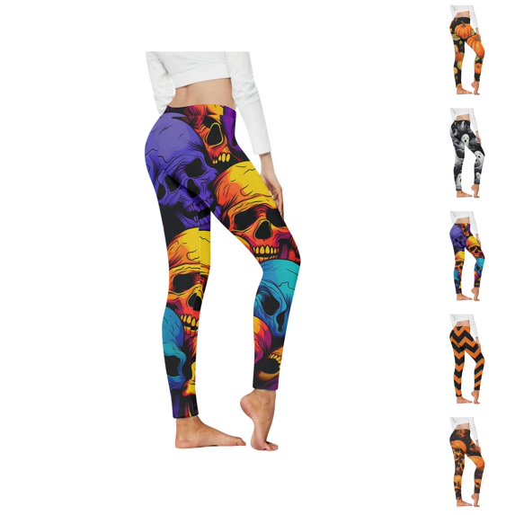 Halloween Leggings for Women Elastic High Waist Slim Fit Funny Spooky Print Lifting Tights Pants Workout Yoga Pants