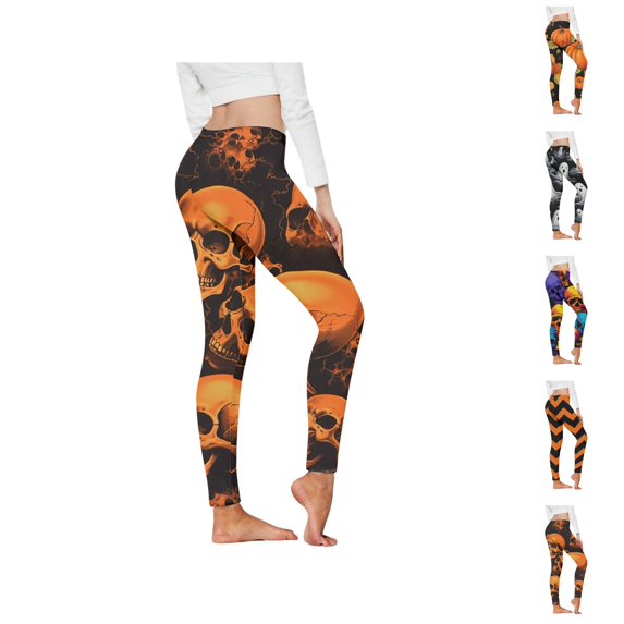 Halloween Leggings for Women Elastic High Waist Slim Fit Funny Spooky Print Lifting Tights Pants Workout Yoga Pants