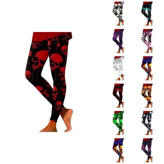 Halloween Leggings for Women Elastic High Waist Slim Fit Spooky Print Tights Pants Workout Yoga Pants