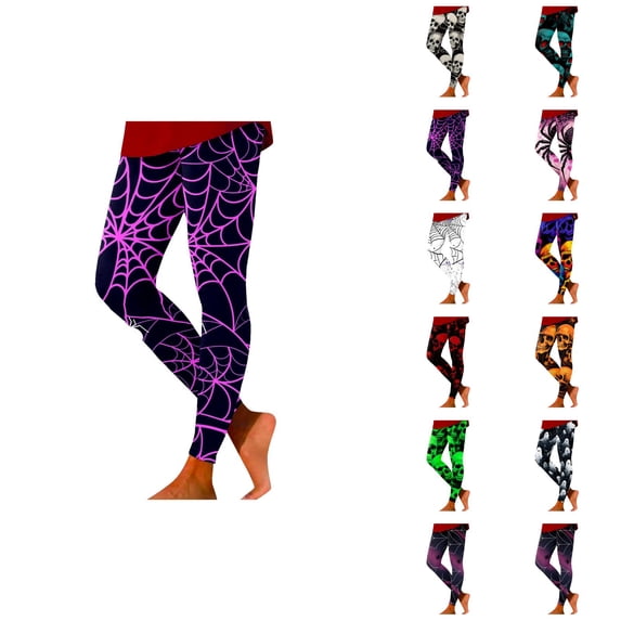 Halloween Leggings for Women Elastic High Waist Slim Fit Spooky Print Tights Pants Workout Yoga Pants