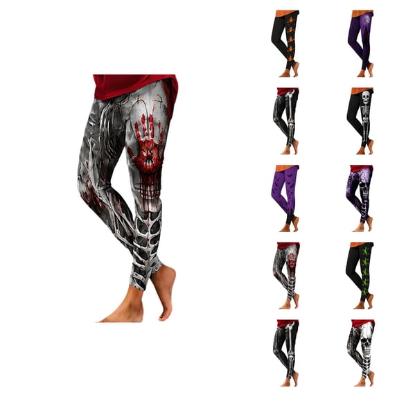 Halloween Leggings for Women Elastic High Waist Spooky Print Lifting Tights Pants Workout Yoga Pants