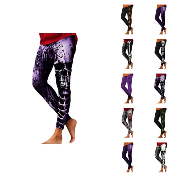Halloween Leggings for Women Elastic High Waist Spooky Print Lifting Tights Pants Workout Yoga Pants