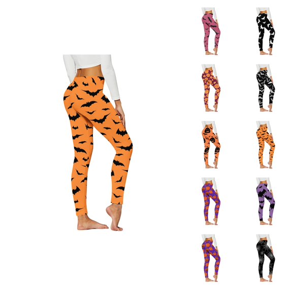 Halloween Leggings for Women Elastic High Waist Spooky Print Slim Fit Tights Pants Workout Running Yoga Pants