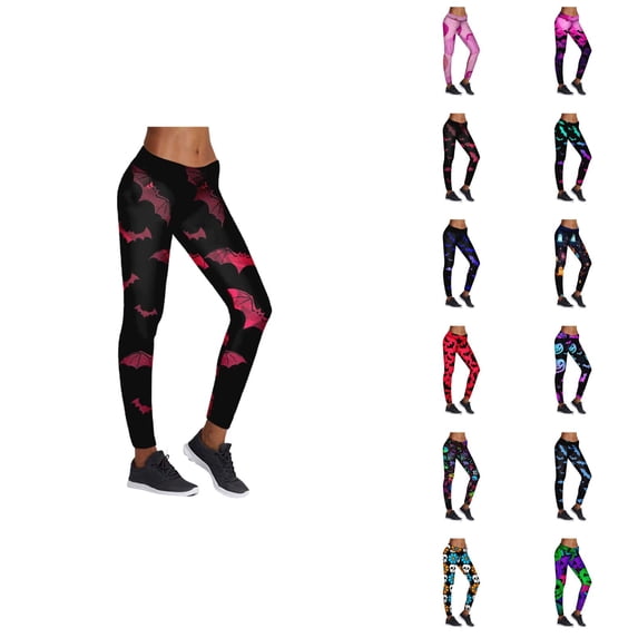 Halloween Leggings for Women Elastic Waist Funny Print Casual Tights Pants Workout Running Yoga Pants