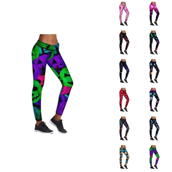 Halloween Leggings for Women Elastic Waist Funny Print Casual Tights Pants Workout Running Yoga Pants
