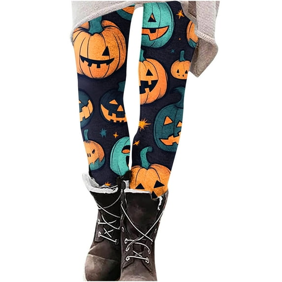Halloween Leggings for Women Funny Graphic Printed High Waist Stretchy Jeggings Long Pants Festive Holiday Outfits (XXL, Multicolor-D)