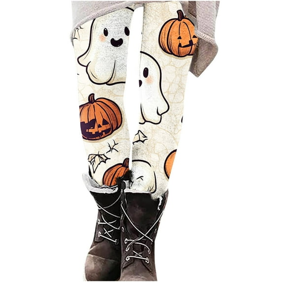 Halloween Leggings for Women Funny Graphic Printed High Waist Stretchy Jeggings Long Pants Festive Holiday Outfits (XXL, Multicolor-I)