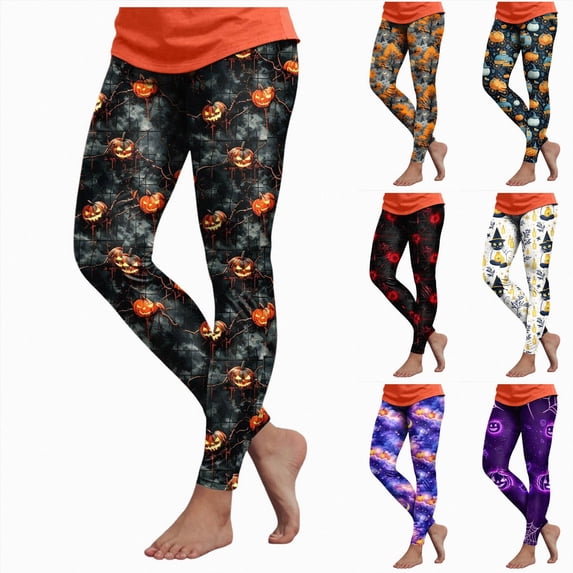 Halloween Leggings for Women Pumpkin Skeleton Witch Ghost Printed Tights High Waisted Soft Stretchy Yoga Pants,soft stretchy leggings(White,M)