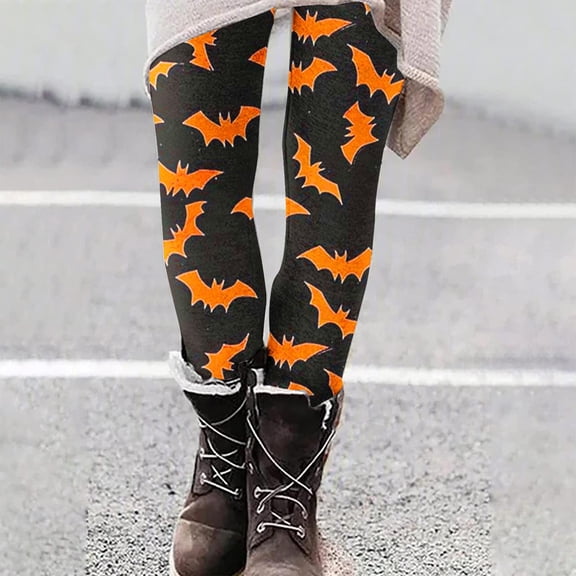 Halloween Leggings for Women Pumpkin Witch Ghost Bat Printed Tights Stretchy Soft High Waisted Workout Sports Yoga Pants