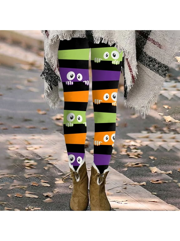 Halloween Leggings for Women,Tummy Control Pumpkin Skeleton Printed Stretchy Leggings Yoga Pants Tights