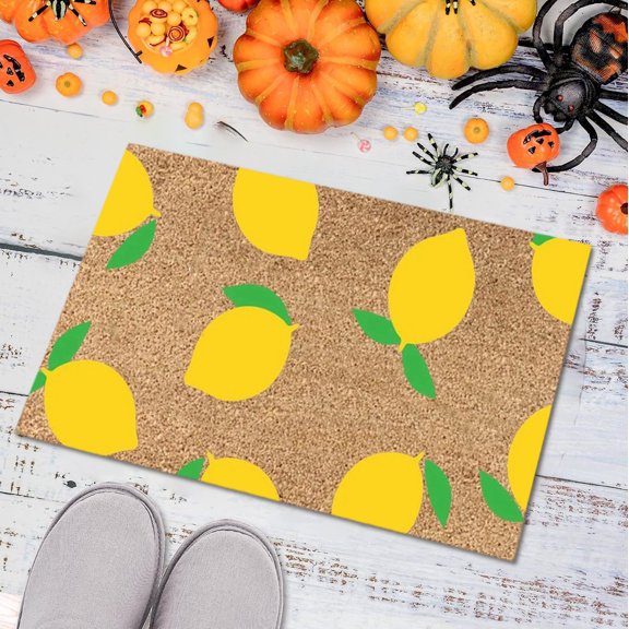 Halloween Lemon Print Non-Slip Doormat, 35.4" × 23.6" Polyester Floor Mat for Entryway, Kitchen & Living Room, Large Stain-Resistant Shoe Scraper Mat for Spooky Season Decor.C
