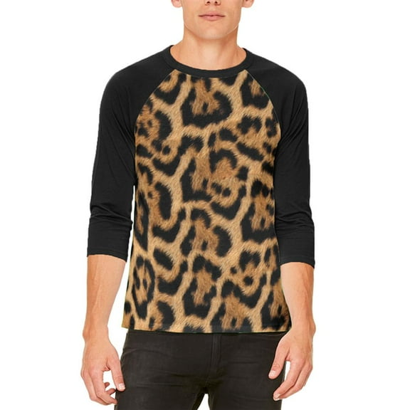 Halloween Leopard Print Costume Mens Raglan T Shirt White-Black SM