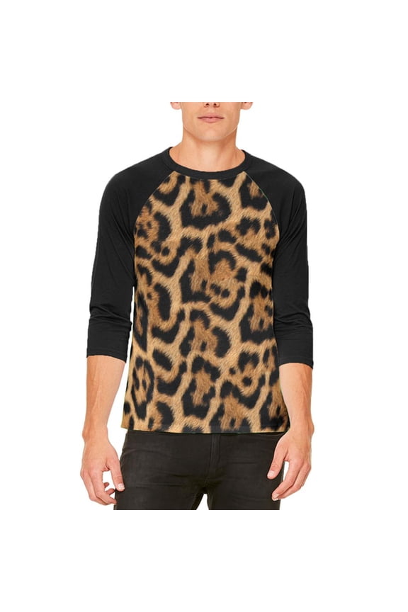 Halloween Leopard Print Costume Mens Raglan T Shirt White-Black SM