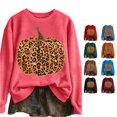 thumbnail image 1 of Halloween Leopard Print Pumpkin Graphic Pullover Crew Neck Long Sleeve Casual Sweatshirt Cozy Fall Winter Layering Top for Women 3XL, 1 of 4