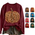 thumbnail image 1 of Halloween Leopard Print Pumpkin Graphic Pullover Crew Neck Long Sleeve Casual Sweatshirt Cozy Fall Winter Layering Top for Women L, 1 of 4