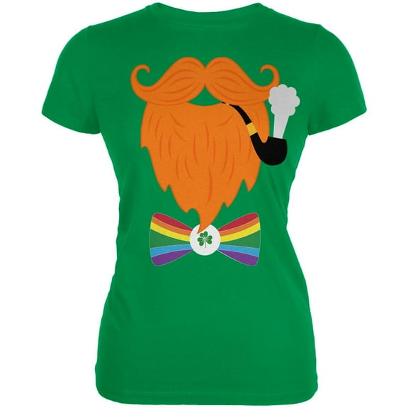 Halloween Leprechaun Costume Rainbow Bow Tie Juniors Soft T Shirt Irish Green SM