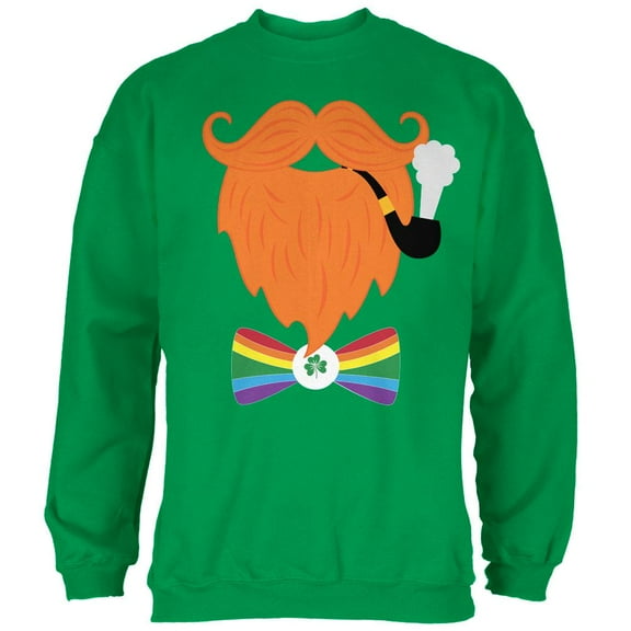 Halloween Leprechaun Costume Rainbow Bow Tie Mens Sweatshirt Irish Green LG