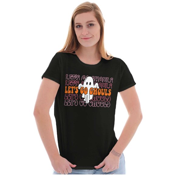 Halloween Let's Go Ghouls Ghost Womens Slim Fit Graphic Tee Brisco Brands M