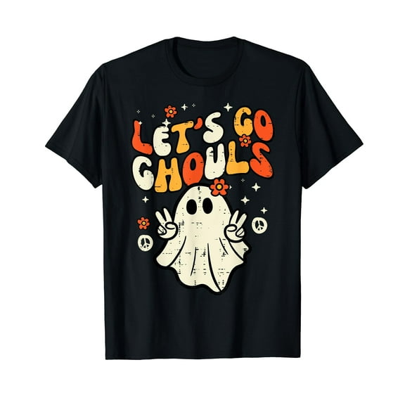 Halloween Lets Go Ghouls Ghost Retro Costume Women Girl Kids T-Shirt