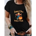thumbnail image 1 of Halloween Letter Graphic Tee Scarecrow Pumpkin Design Short Sleeve Round Neck Comfort T-Shirt Black S-5XL, 1 of 5
