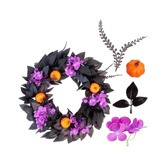 Halloween Letter Wreath Pumpkin Face Door Wreath with Artificial Leaves Berries Spiders and Floral Pieces for Front Door Wall
