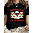 thumbnail image 1 of Halloween Librarian Tee Funny Saying Design T Shirt Cotton Graphic Tees Tops Book Lover Humor Black S-5XL, 1 of 5