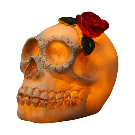 Halloween Life Size Human Skull Sculpture with LED Light Up Glowing Eyes, Night Light Resin Skull Head Bone Prop Horror House Party Ornament for Bar Table Decor, Holiday or Birthday Gift