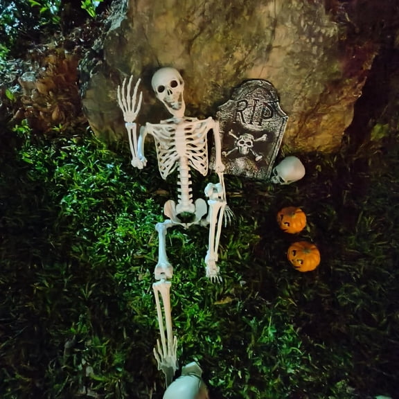Halloween Life Size Skeleton, 6FT Large Skeleton Decor Realistic Full Body Bones Poseable Halloween Skeleton Prop with Movable Joints for Indoor Outdoor Party Haunted House Lawn Decor