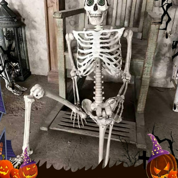 Halloween Life Size Skeleton, Realistic Skeleton Decoration, Full Body Bones with Posable Joints for Halloween 𝐒pooky Party Decoration, Indoor Outdoor Props Decor