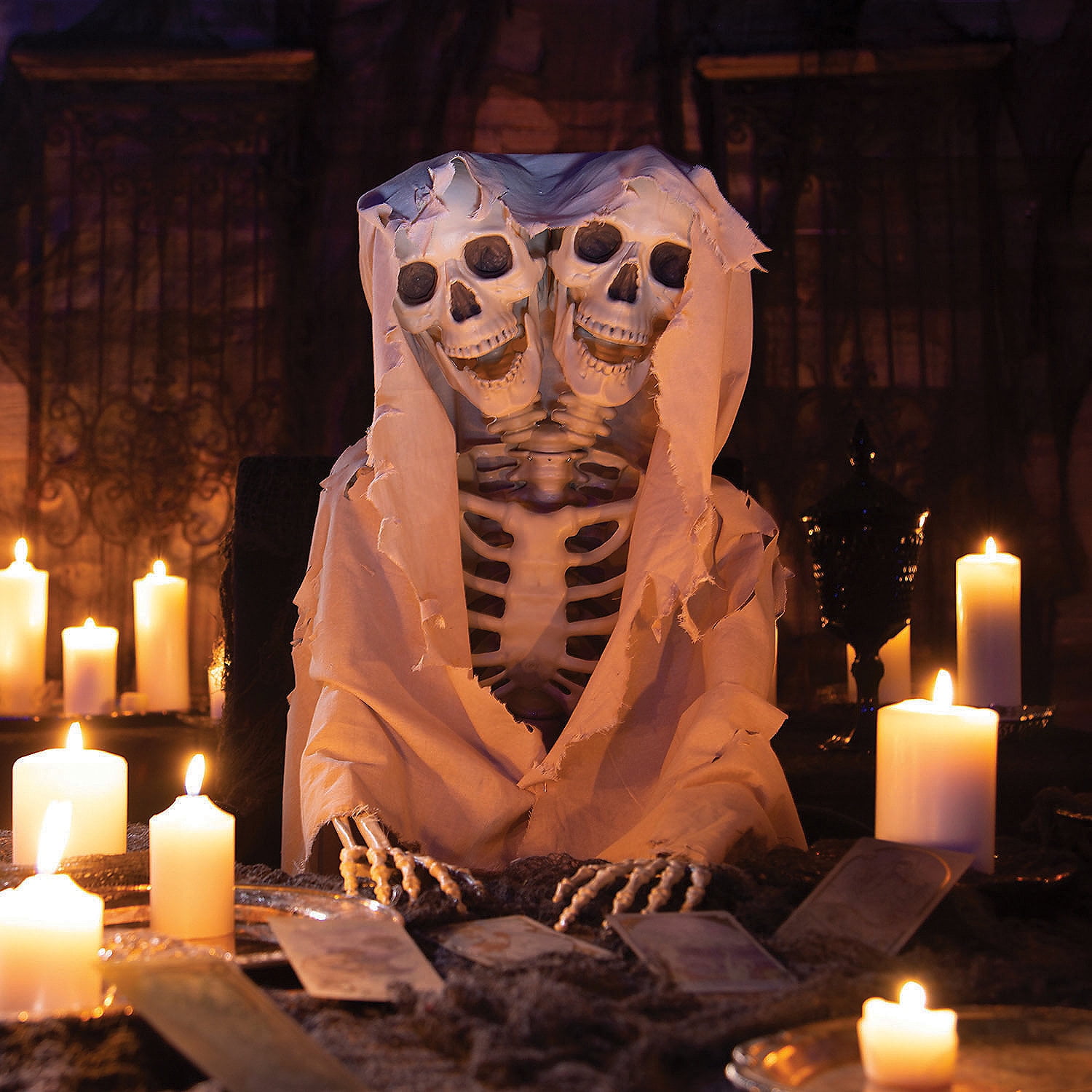 Déco Halloween Sorcière Et Squelette - 2 Pièces 100x60cm - Toile Et Plastique Lumineux